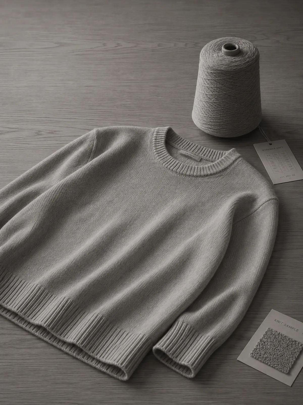 Finished knitwear garment shown on a model to demonstrate fit and drape after sampling