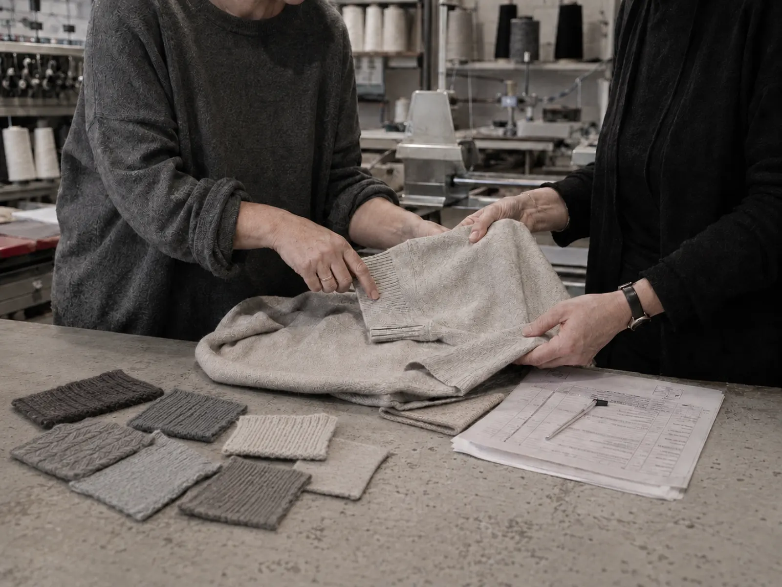 OEM knitwear manufacturing consultation and pattern-making at EtrenerKnit's Guangzhou factory