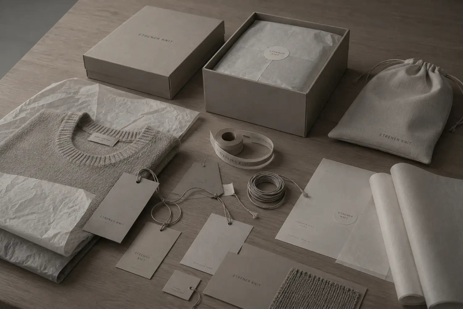 Packaging and brand customization services for private label knitwear at EtrenerKnit's Guangzhou factory