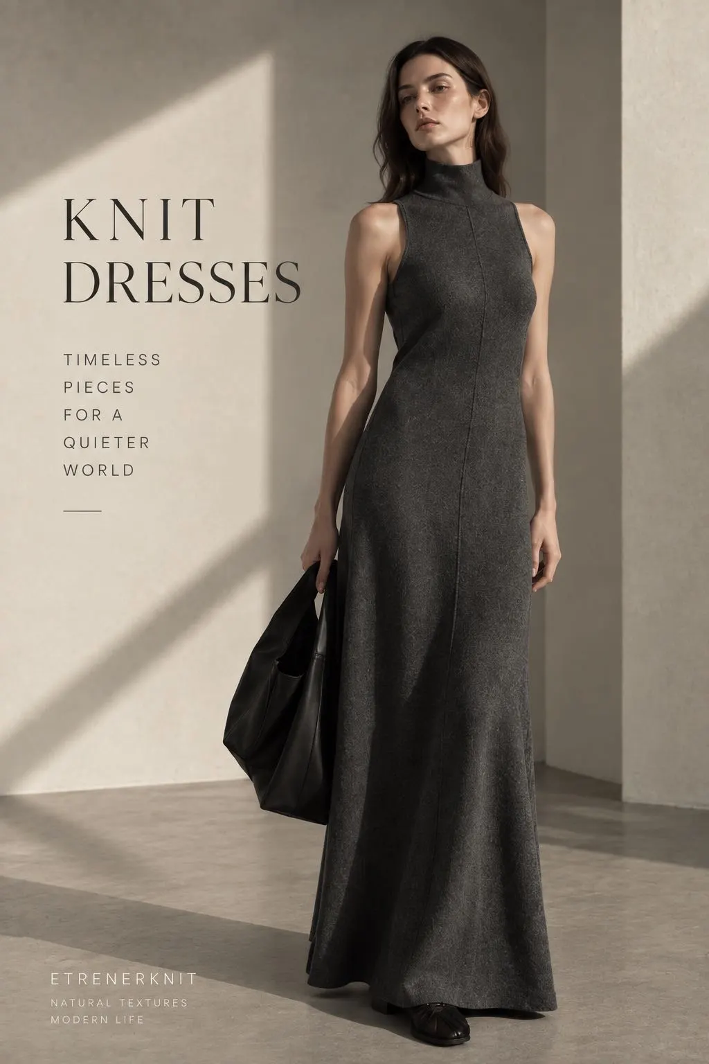 Sleeveless mock-neck knit maxi dress produced for a client brand, OEM